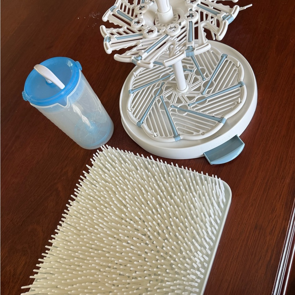 New White and Blue Baby Bottle Drying Rack bundle